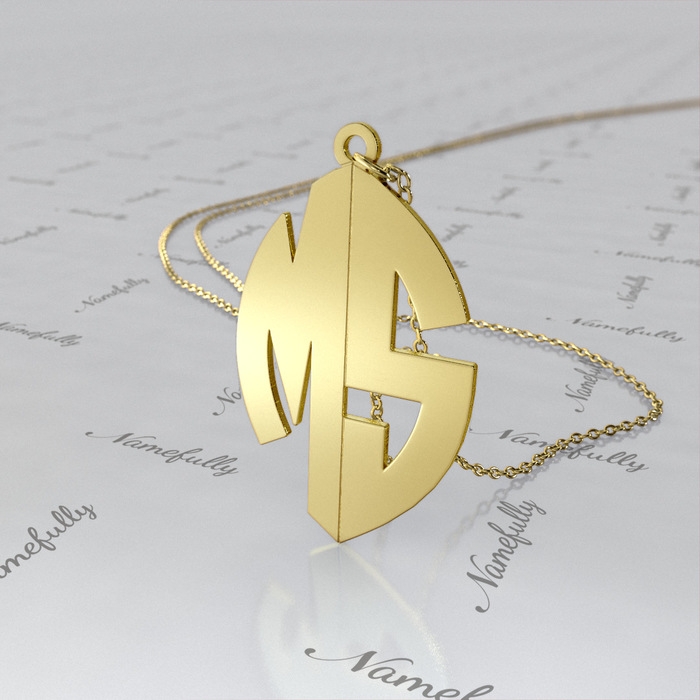 Personalized handmade modern letters monogram pendant in 10K, 14K or 18K  solid gold, also Sterling Silver or 14K gold filled.