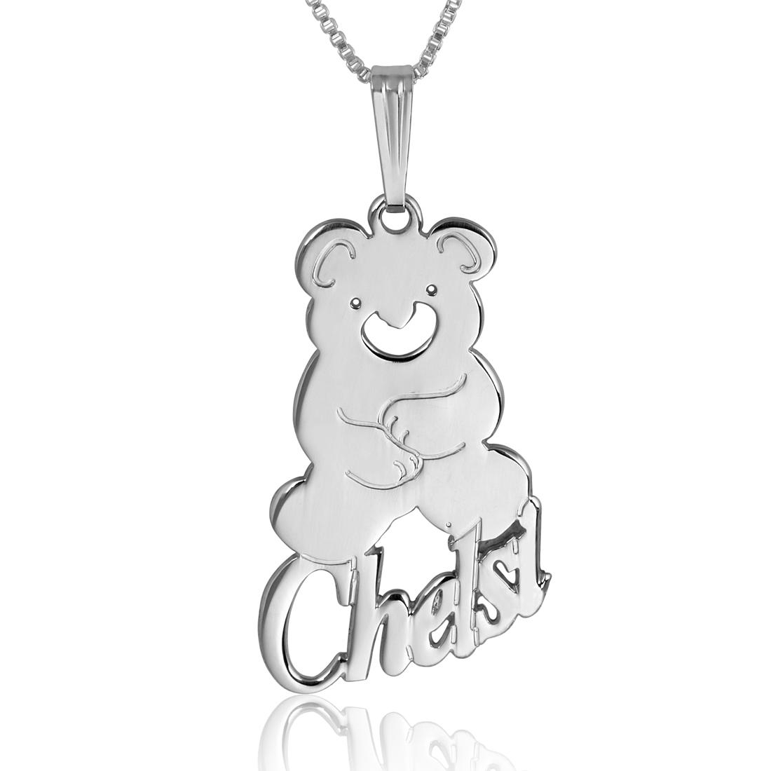 Teddy Snuggles Name Necklace in Sterling Silver | Namefactory