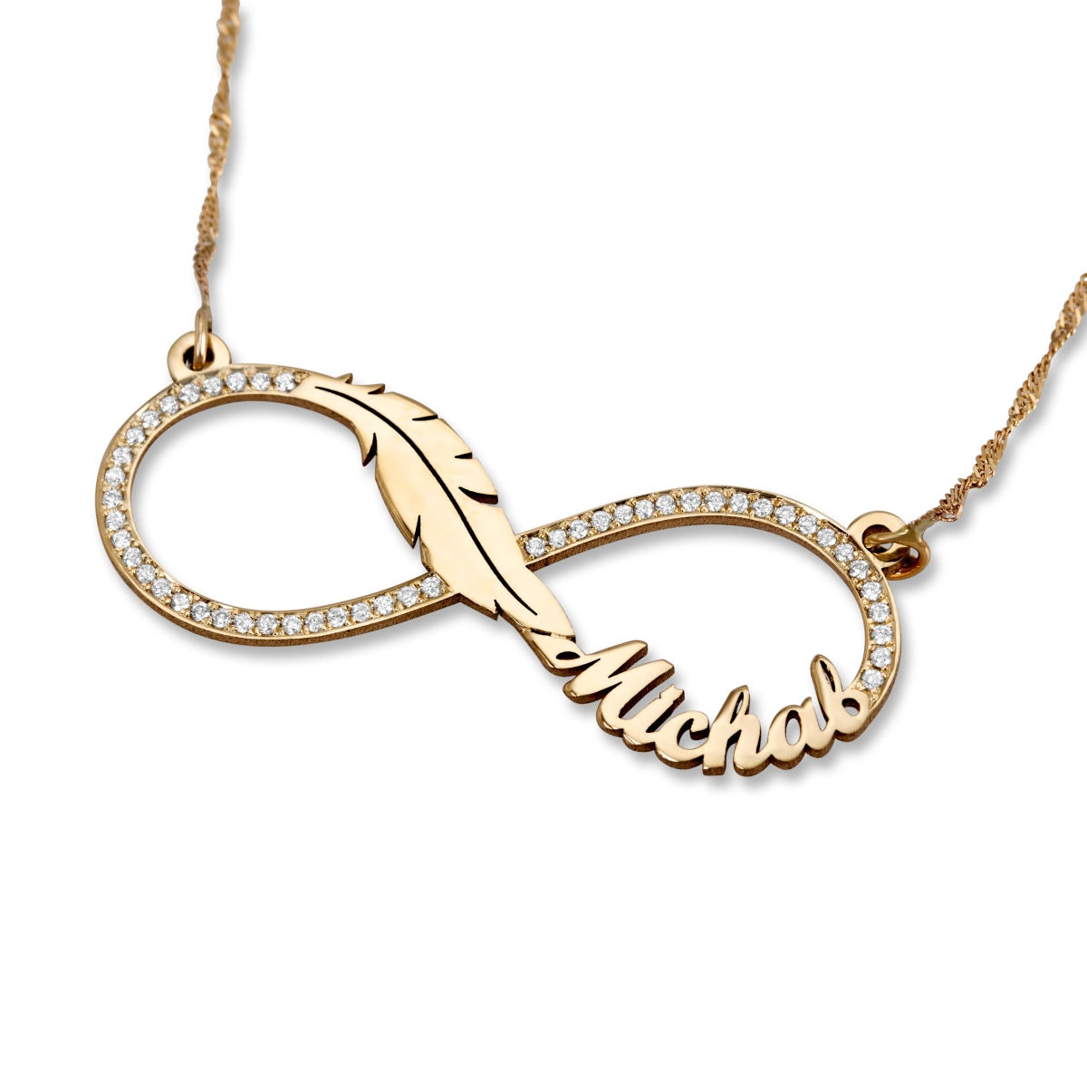 infinity necklace with names and diamonds