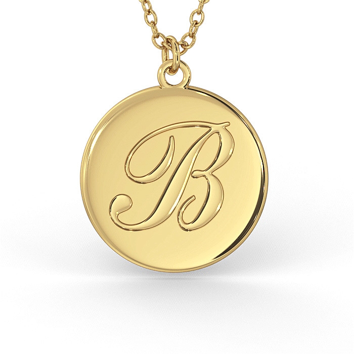 Gold Initial Disc Necklace, Personalized Necklace, Engraving Pendant