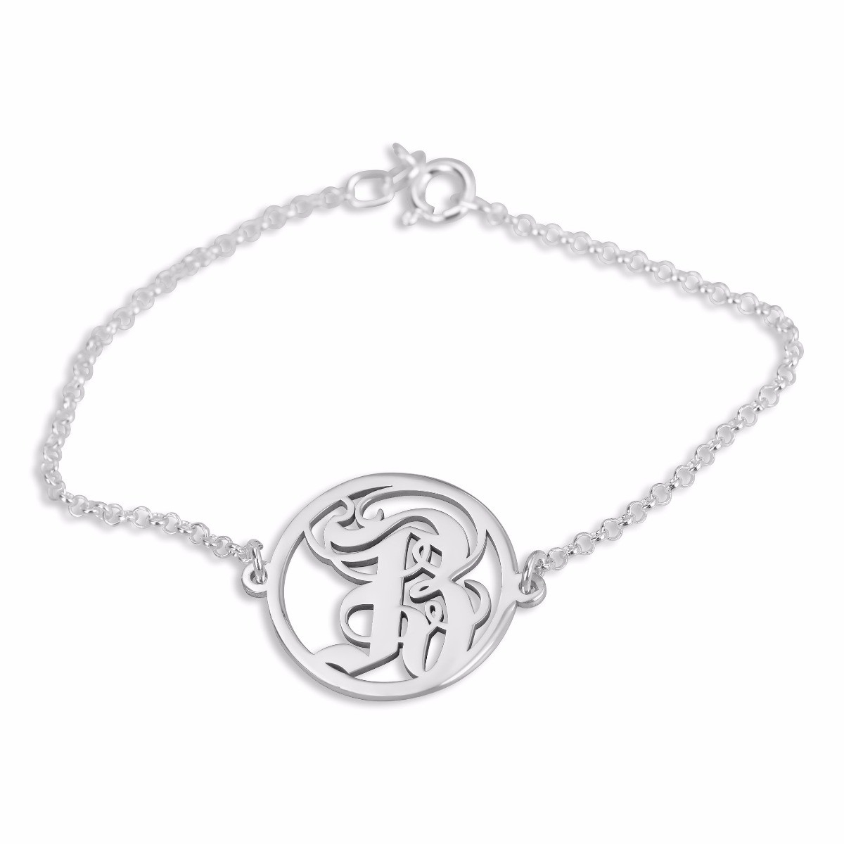Sterling Silver Plated Initial Bracelet - BR1985 - Double Header USA