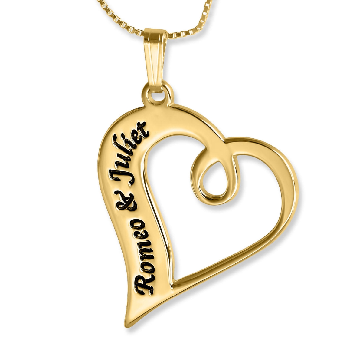 Couples Name Necklace Twisted Heart Romantic Pendant 24k Gold Plated Namefactory