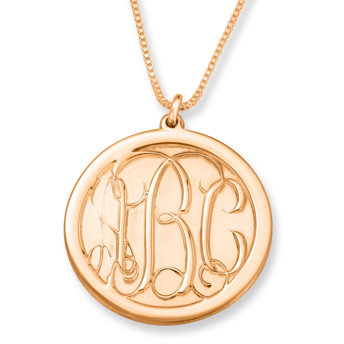 24K Rose Gold Plated Fancy Script Monogram Necklace