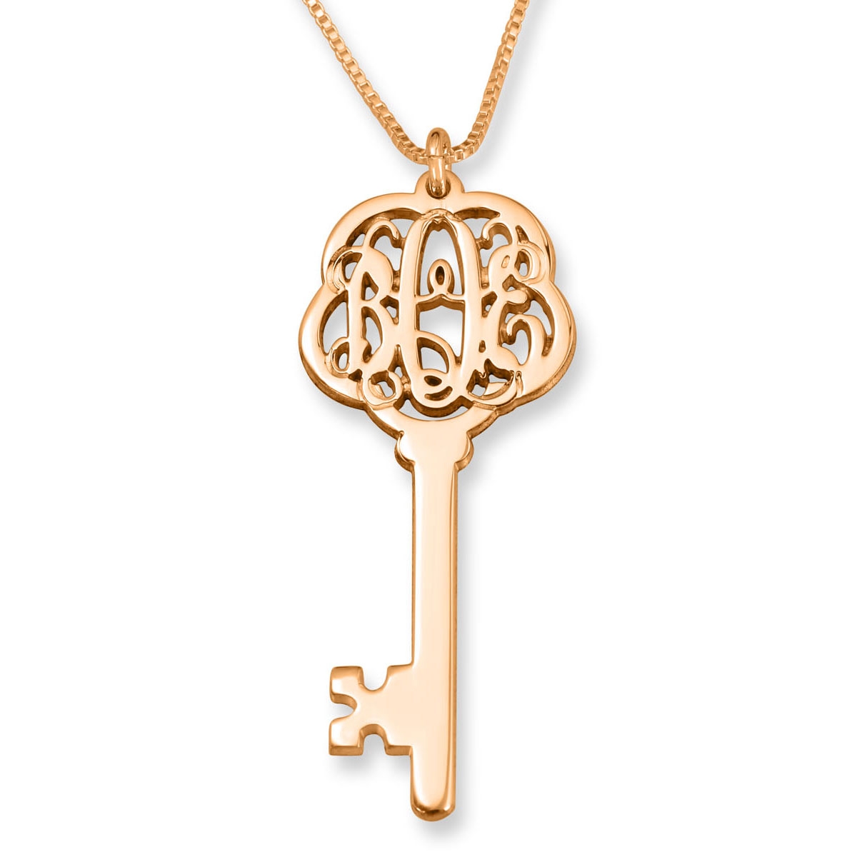 24k Rose Gold Plated Silver Triple Initial Monogram Key Necklace
