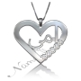 Arabic "Ummi" Mom Necklace with Hearts & Diamonds in Sterling Silver - 1