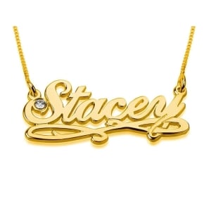 Double Thickness Birthstone Name Necklace Calligraphy Style, 24k Gold Plated