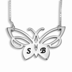 Initials Necklace, Lacy Butterfly, Sterling Silver