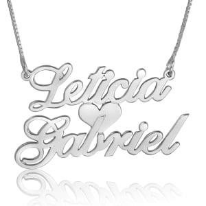 Couples Name Necklace, 14K White Gold, Romantic Script