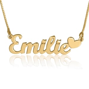 14K Gold Script Heart Name Neckace