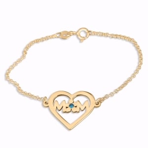 Double Thickness Gold-Plated Double Initials Heart and Flower Bracelet with Birthstone