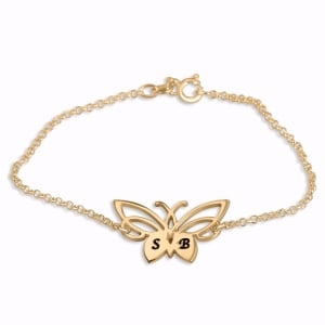 Double Thickness Gold-Plated Double Initials Butterfly Bracelet 