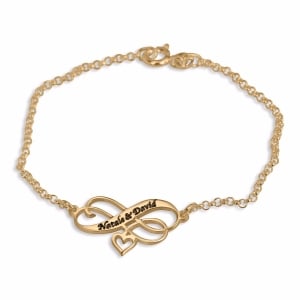 Double Thickness Gold-Plated Infinity Heart Personalized Couples Name Bracelet 