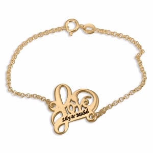 Double Thickness Gold-Plated Personalized Love Script Couples Name Bracelet