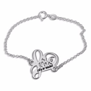 Double Thickness Sterling Silver Personalized Love Script Couples Name Bracelet