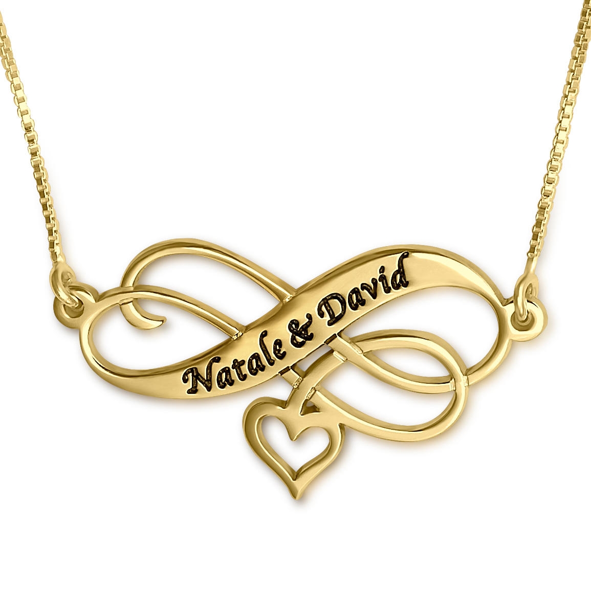 Infinity Heart Couples Name Necklace, 24k Gold Plated | Namefactory