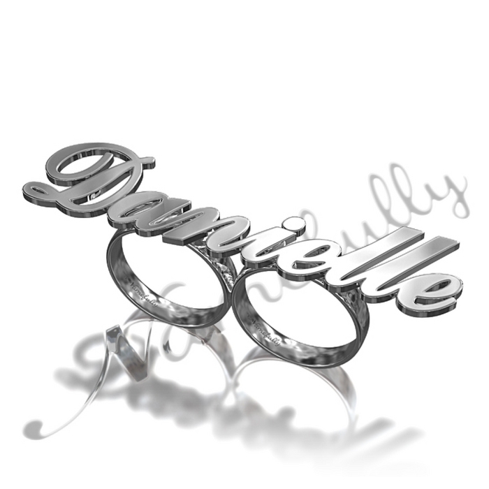 Double-Finger Name Ring with Crown on First Initial - MonogramHub.com