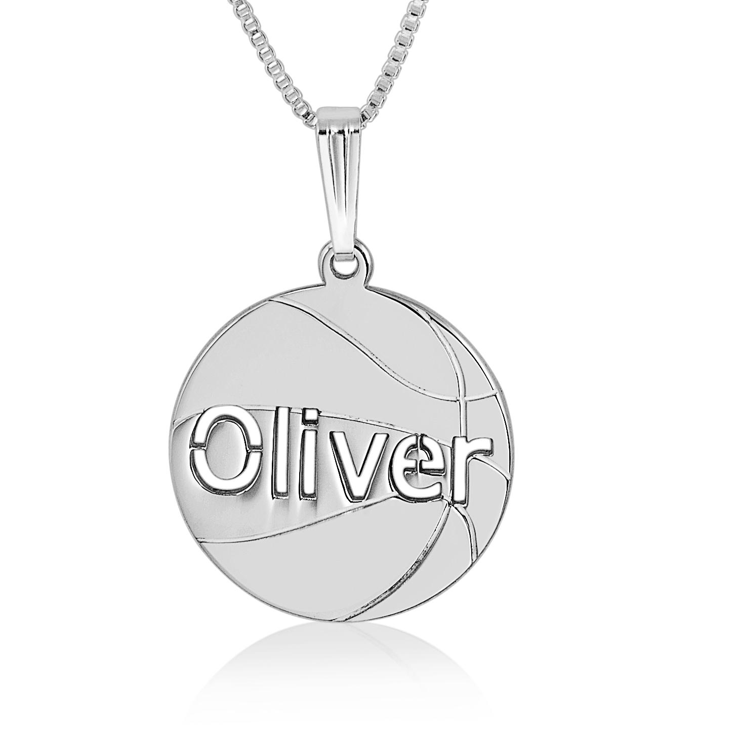 Basketball Name Necklace, Laser Cut-Out in Sterling Silver - 1