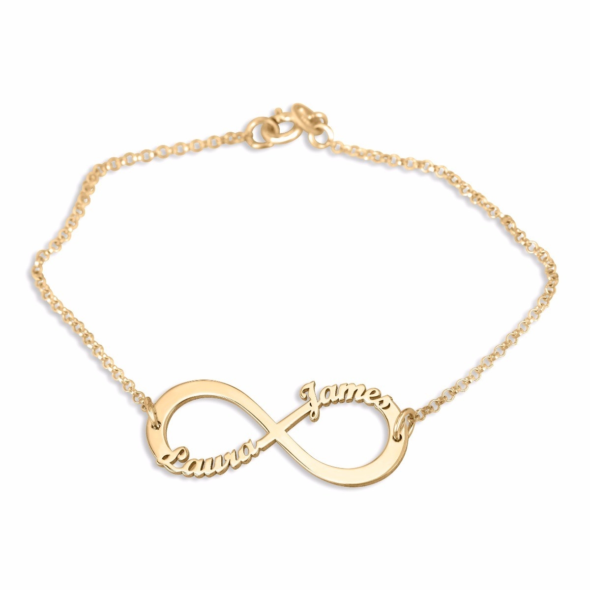 10K Gold Name Bracelet with Double Heart